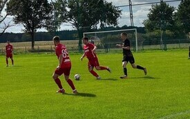 osoby kopiące piłkę na murawie