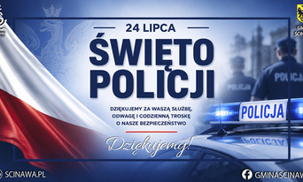 na niebieskim tle flaga Polski i napis Święto Policji