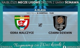 na niebieskim tle  informacja o rozgrywkach ligowych a klasowych grużyn