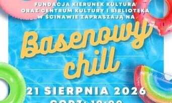 kolorowy plakat z napisem basenowy chill