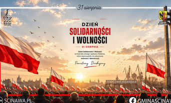 grafika w odcieniach czerwieni z flagami Polski i ludźmi w tle