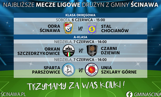 plakat niebiesko zielony z nazwami zespołów i logami klubów