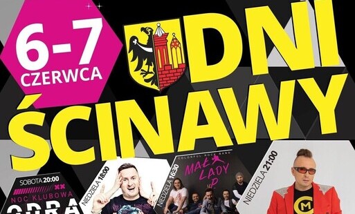 plakat z żółtym napisem dni ścinawy 6-7 czerwca