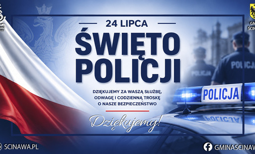 na niebieskim tle flaga Polski i napis Święto Policji