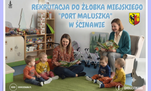 grafika do rekrutacji do żłobka widoczne na obrazku dwie panie i dzieci