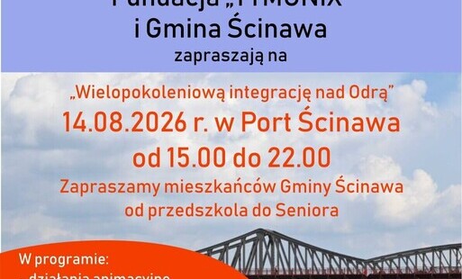 plakat niebieski z mostem informujący o wydarzeniu w porcie