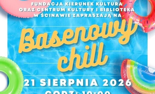 kolorowy plakat z napisem basenowy chill