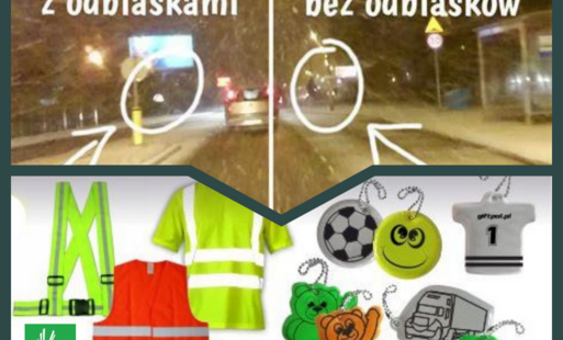 grafika noc na ulicy z odblaskami i bez oraz na dole z różnymi odblaskami w różnych kolorach