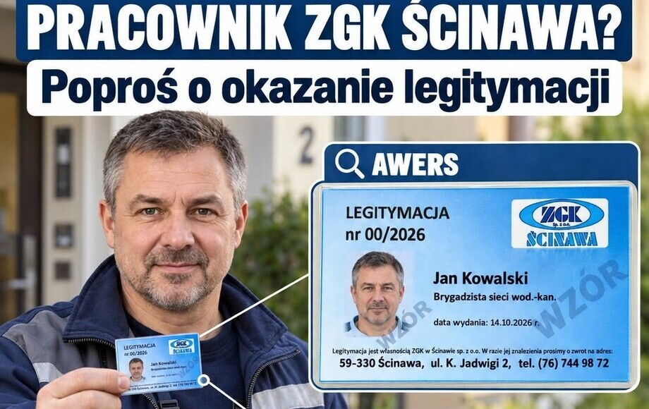 ZGK Ścinawa ostrzega przed osobami podszywającymi się pod pracowników